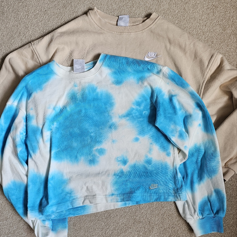 Youth Nike Sweatshirt Bundle - Nike Blue Tie-Dye Sweatshirt and Neutral Beige